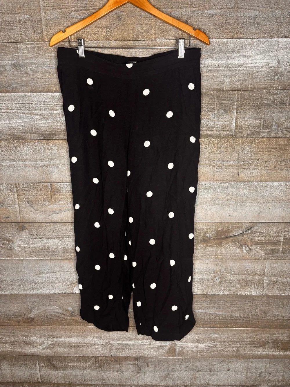 LOFT Black & White Polka Dot Cropped Wide-Leg Pants career office